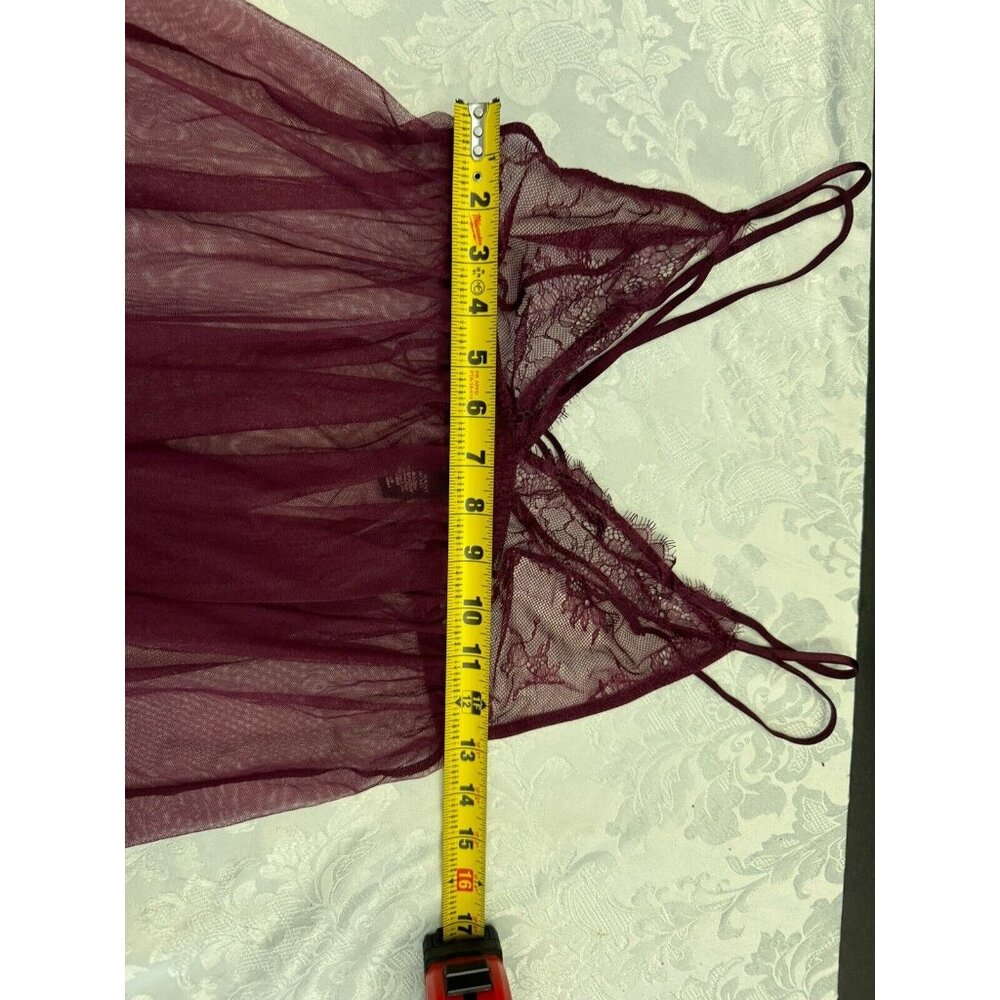 Victoria’s Secret Size Large Neglige Teddy Maroon Chiffon Sexy Lace Chemise - Picture 7 of 9